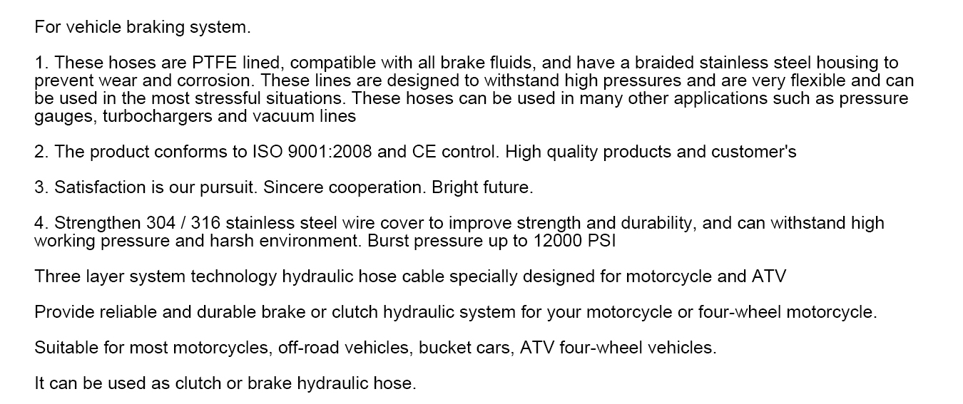 kugwiritsa ntchito ptfe brake hose