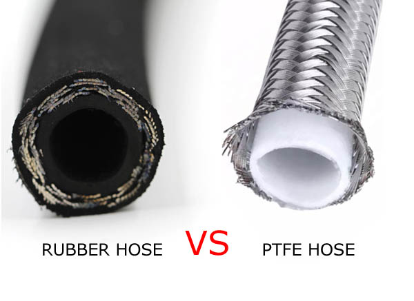 PTFE yosalala bore payipi VS mphira payipi