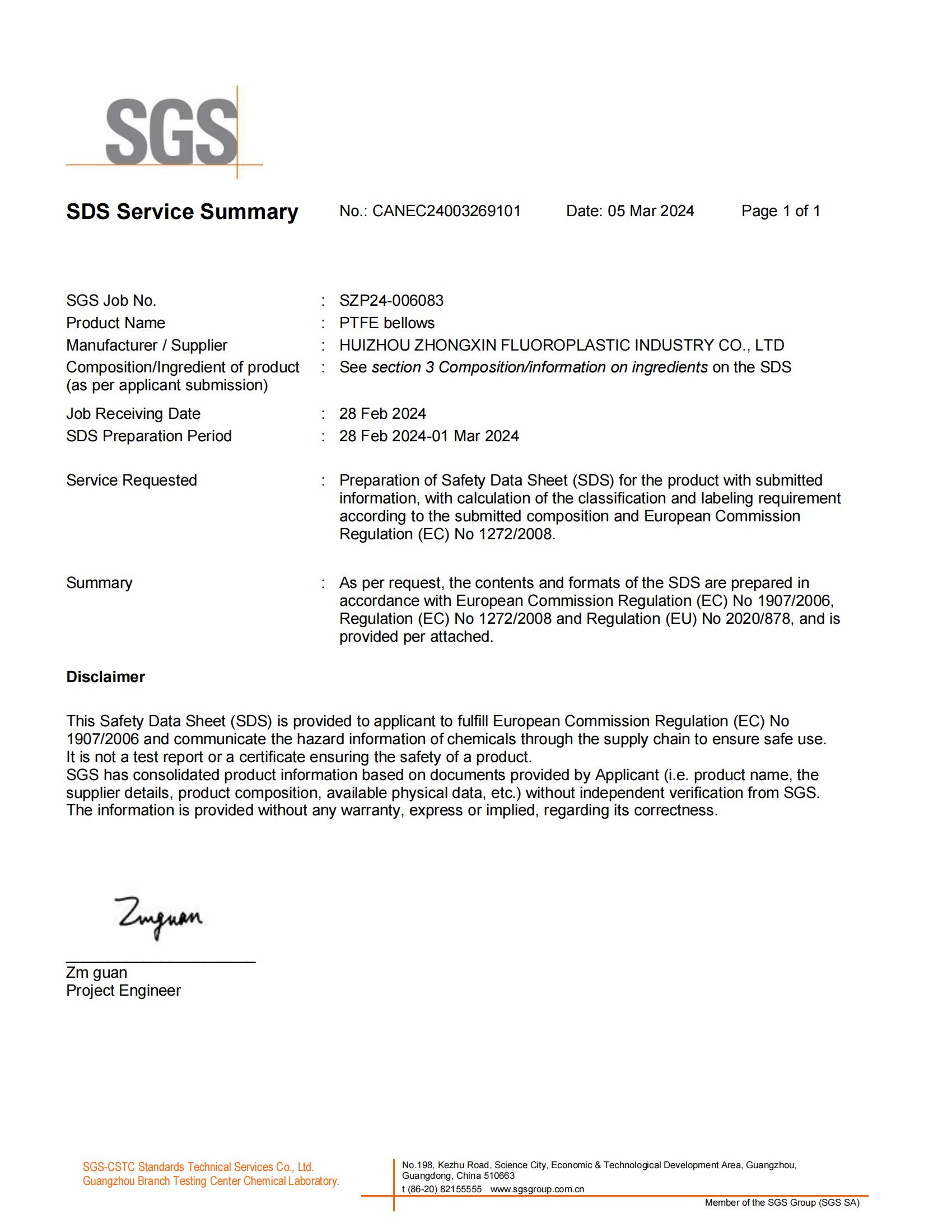 SGS-MSDS besteflon